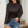 Yüz ile Katı Moda Maske Bluz Gömlek Gevşek Turtleneck Casual Sonbahar Bayanlar Kadın Kadınlar Uzun Kollu blusas Pullover Tops