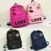 Miłość Pink Plecak Pink Campus Plecak Czarny Rhinestone Bling Script Bag Book Backpack Plecak Dla Kobiet Szkolna Torba Dla Dziewczyn Mały rozmiar