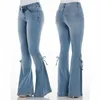 Calças jeans femininas plus size casuais finas e elásticas com cintura larga calças largas largas azul claro