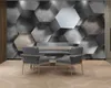 3D壁紙リビングルーム灰色の黒と白の3次元六角形のヨーロッパのモダンなデジタル印刷3 d壁画の壁紙