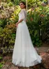 Fabulous Tulle Bateau Neckline A-line Wedding Dress With Lace Appliques Half Sleeves Bridal Dress vestidos de noche