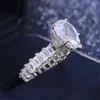 USA: s storlek 6-10 mousserande lyxiga smycken duva ägg stora ädelstenar 925 Sterling Silver White Topaz Cz Diamond Pear Cut Women Wedding B281p
