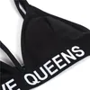 Women Sexy Swimwear Bra God Save Queens Letters Print Beachsuit Bikini Suit Bandage Triangle Swimsuit Black Bikini Set4555811