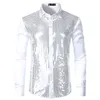 Mens Sequin Glitter Silk Satin Black Dress Shirt 2020 Nieuwe Button Out Disco Stage Prom Shirt Nightclub Party Costume1