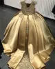 Gold Crystal Flower Girls Dress Pageant Dresses Ball Gown Beaded 2021 Toddler Infant Clothes Little Kids Birthday Gowns225u