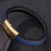 Bedelarmbanden 2022 mannen gevlochten blauw lederen armband handgemaakte goud kleur roestvrijstalen magnetische clasps mannelijke geschenken bb02171 inte22