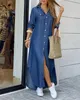 Plus Größe modischer Hemdstil Button Kleid Ladies Casual Long Street Kleider losen Haus Maxi Frauen