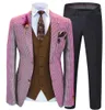 Najnowsze mężczyzn garnitury 3 sztuki Plaid Młówą garnitury Slim Fit Solid Lapel Solid Prom Wedding Tuxedos Brown Vest Men Suit Setjacket 275h