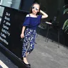 Zomer tiener meisjes kleding set 2020 kinderen buiten schouder tops bloemen broek 2 stks kinderen outfits meisje kleding voor 4 8 12 14 jaar