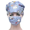 Women Scrubs Caps Sets Flower Cartoon Printed Cotton Sweatband Hats Bouffant Cap Anti-dust Washable Working Hats Accessories1267p