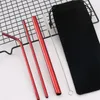 Reusable Straw Set BPA Free Portable Striaght Bent Cleaning Brush Colorful 4+1 Stainless Steel Straw Set Include Bag