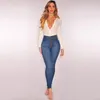 Jeans femininos mulheres denim button up cintura alta senhoras senhoras azul slim estiramento casual longo