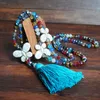 2021 Fashion Long Chain Crystal Pärlor Hängsmycke Halsband Boho Smycken Butterfly Charms Färgglada Tassel Halsband för Kvinnor Flickor