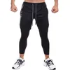 Men 2 In 1 Running Sport Pants Shorts Basketball Training Compression Tights Workout Gym Quick Dry Leggings with Pockets