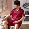 Mens silke satin pajama uppsättning sommar sovkläder kortärmad tröja elastisk midja shorts pajama kostym varm lounge plus storlek 3xl 4xl 5xl