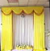 Желтый ледяной шелк 3mx3m с кисточками Swags Drapes Свадьба фон Занавес Вечерина Сцена фон Занавес Свадебная декоркация