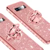 Lśniący brokat magnetyczny futerał na palec do Samsung Galaxy S10 S10e S8 S9 Plus A5 A7 2018 A6 A8 uwaga 8 9 10 Bling 360 pierścień tylna okładka