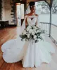 Robes de mariée sirène en dentelle pleine avec enveloppement Illusion Appliques chérie sirène robes de mariée Vintage vestidos de novia