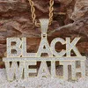 Iced Out Bling Rapper Black Wealth Letter Pendant CZ Chain Gold Silver Color Hip Hop Jewelry CZ Necklace for Men Women