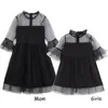 Autumn Lace Dress Spring Family Matching Outfits Mother And Daughter Black Dress Lace Dresses With Bell sleeve 2 pcs/set wholesale