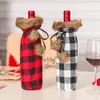 Flasköverdrag pläd linne vinpåsar lapel röd juldekorationer vin sätter middag fy7283