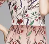 Latest Runway Floral Pink Button Shirt Dress Ladies Designer Sweet Short Sleeve Lapel Printed Holiday Prom Office Slim Pleated Dre7687111