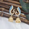 Pendientes Jhumka indios para mujer, forma de pavo real dorado con campanas de perlas de imitación, pendiente de borla, regalo de joyería de fiesta 3031