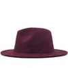 drop Outer wine red Inner Camel Wool Felt Jazz Fedora Hats with Thin Belt Buckle Hommes Femmes Wide Brim Panama Trilby Cap