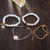 Bohemian Marble Stone Beads coração Set Bracelet para as Mulheres Pedra Natural Handmade borla pendente Bangles Pulseira Femme Jóias
