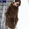 Vangull Women Leopard Faux Fur Casats Winter Warx Warx grossa capuz com capuz