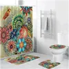 Ensembles de salle de bain imperméables, impression 3D, rideaux de douche à fleurs, tapis de toilette, ensemble de 4 pièces, accessoires hygroscopiques pour la maison, populaires 50zh G2