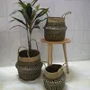 Bamboo Storage Baskets Foldable Laundry Planter Straw Patchwork Wicker Rattan Seagrass Belly Garden Flower Pot Handmade Baskets Garden 32CM