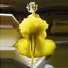 Amarelo brilhante Alta Baixa Vestidos Prom Ruffles Tutu Puffy camadas longo Tulle vestidos de noite formais vestes vestido de festa de desgaste cocktail celebridade