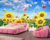 カスタム3Dフラワー壁紙美しい太陽の花の海の日差しの虹のテレビの背景の壁ロマンチックな風景装飾的な3D壁紙