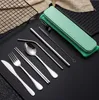 Portable Cutlery Set Stainless Steel Flatware Set For Outdoor Travel Picnic Dinnerware Set Metal Straw With Box Bag Kitchen Utensil