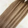 Väver riktigt hår dubbelt inslag av mänskliga hårförlängningar balayage ombre remy hårfärg #4 mörkbrun blekning till #27 honung blond ombre färg hej