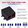 PQY - 60mm Dual External 044 Fuel Pump Tank Racing Black Billet Aluminium Oil catch Can Dual Port Fuel Surge Tank QPY-TK93D