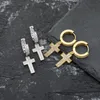 Boucles d'oreilles pendantes croisées pour hommes, Double rangée de Zircon, or, argent, Hip Hop, bijoux 222U