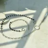 LONDANY Set di bracciali con collana corta con nappa e catena di strass neri, collana da donna con cuciture in metallo a vento freddo1