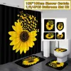 Sunflower Butterfly Print Shower Curtain Waterproof Bathroom Curtain Toilet Cover Mat Non-Slip Rug Set Bathtub Decor