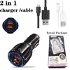 Car USB Charger Quick Charge Mobile Phone Charger 2 Port USB Fast Car Charger typec cable micro Cable fast 1M cables With Retail Package