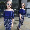 Zomer tiener meisjes kleding set 2020 kinderen buiten schouder tops bloemen broek 2 stks kinderen outfits meisje kleding voor 4 8 12 14 jaar