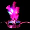 LED -lampor Feather Mask Mardi Gras Venetian Masquerade Dance Party Masks Feathers Masker Christmas Halloween Costume Supplies DBC BH3986