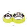 ステンレス鋼のペットドッグボウルダブル子犬猫食べる給餌装置飲料ボウルアンチスリップペット給水皿Y200921265488