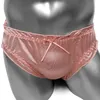 Glänsande nylon silke sissy trosor se genom sexiga frilly softy män briefs underkläder underkläder för sissy underbyxor andas
