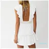 Chaud Soldes Mesdames Shorts Casual Robe Femme Designer Robe Fashion Blanc V Cou Col Sexy Robe d'été Sexy Dentelle de luxe