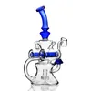 Blue Beaker Glass Water Bongs Hookah Bubbler Dab Rigs Percolater Oil Rig Fumar Bong Dos tambores Reciclador de tuberías de agua Junta de 14 mm