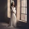 Elegant Lace Maternity Photography Props Sexy V Neck Maxi Gown Wedding Dresses Long Sleeve Pregnancy Dress for Photo Shoot