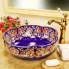 Kina Handgjorda Lavabo Tvättfat Badrum Sink Bowl Bänkskiva Blommform Keramisk Tvättställ Badrum Sink