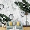 Modern Minimalistisk Cirkelblad Bakgrundsbilder TV Bakgrund Vägg 3D Murals Bakgrund för vardagsrum
